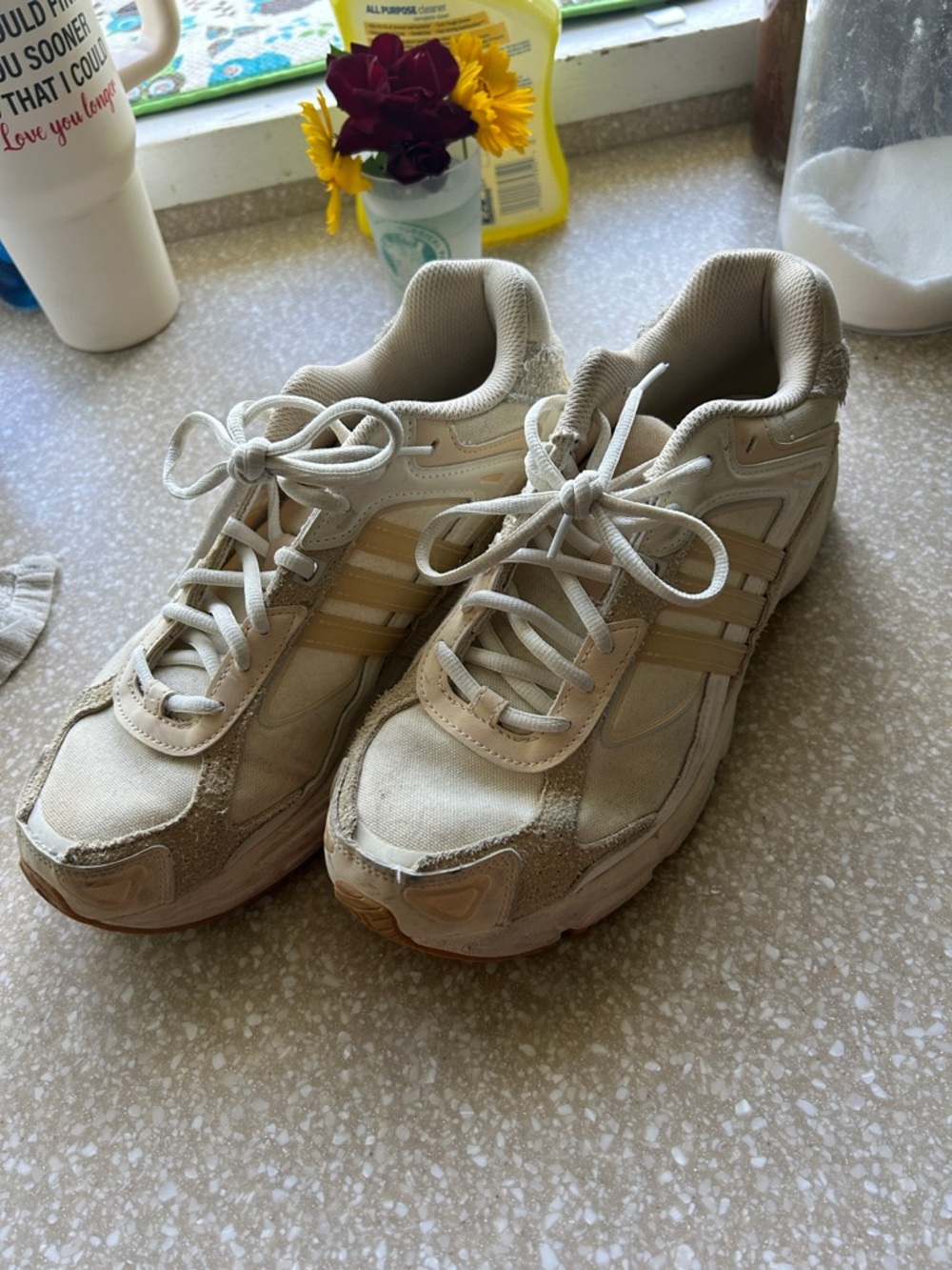 adidas Cream and Light Beige Lace-Up Sneakers